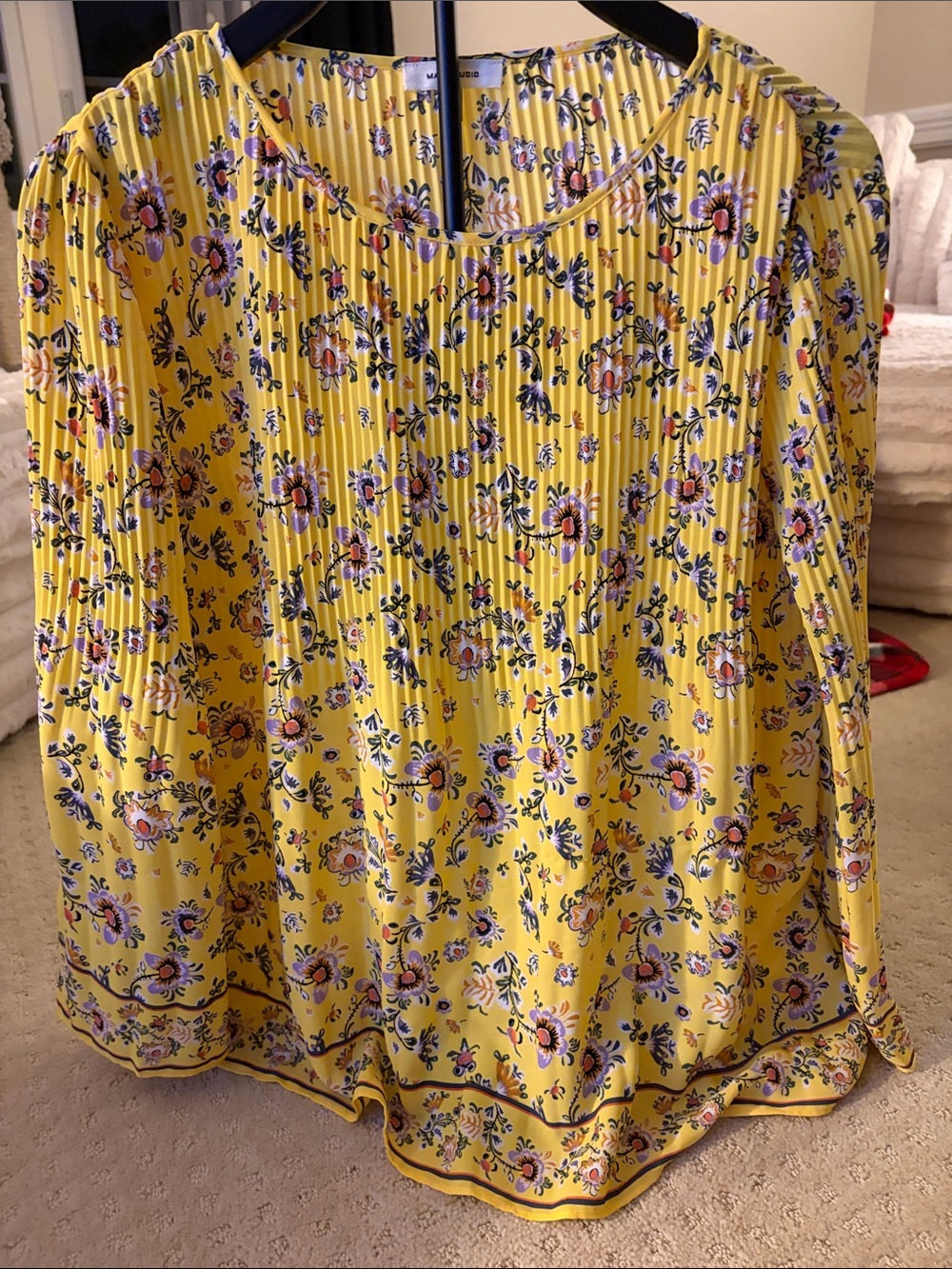 Max Studio Yellow Floral Pleated Blouse